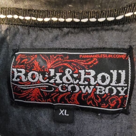 Rock & Roll Cowboy Mens Button Down Shirt Medium Gray Western Long Sleeve Pocket - Picture 5 of 9